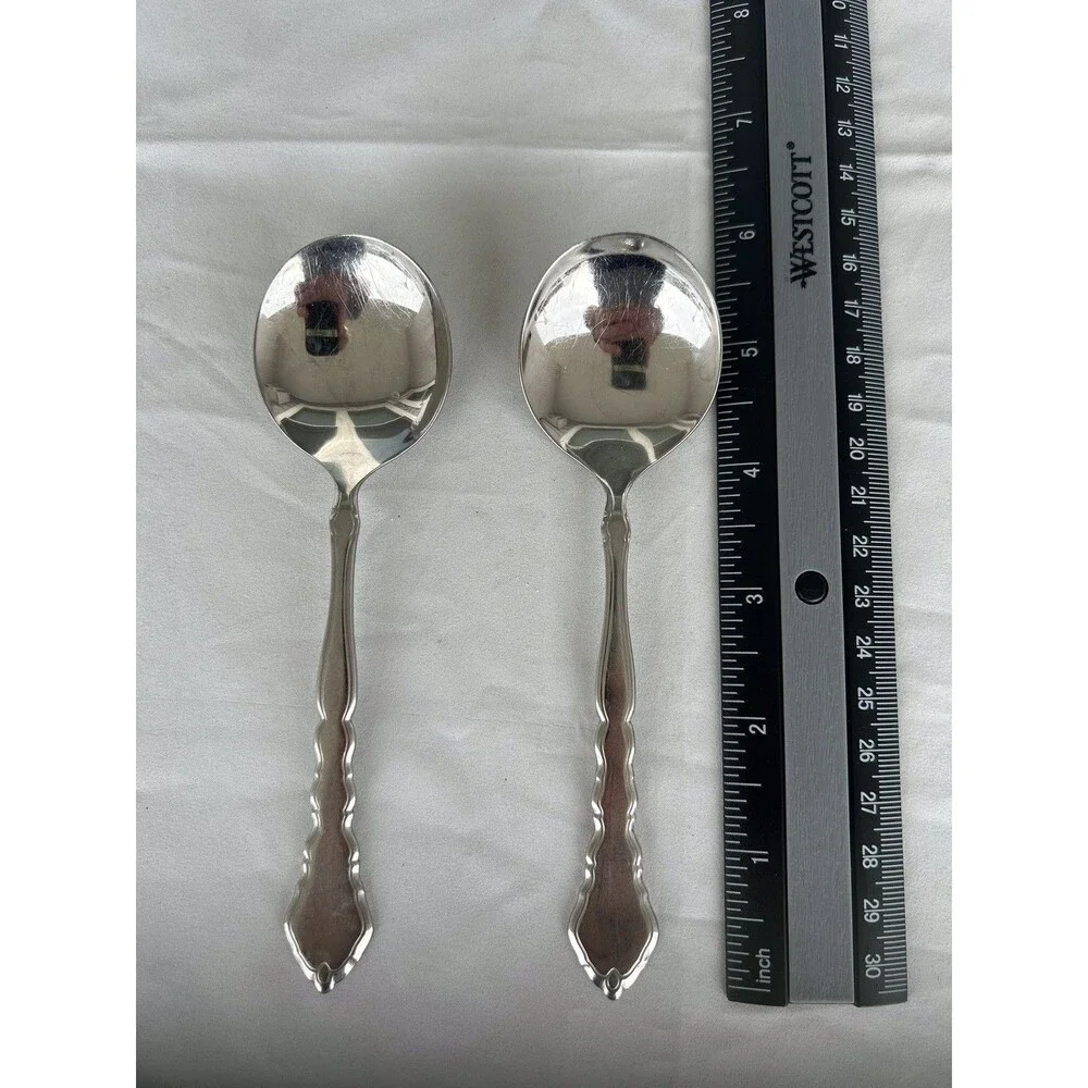 SET OF FOUR Oneida Community SATINIQUE Stainless Flatware Cream Soup Spoons